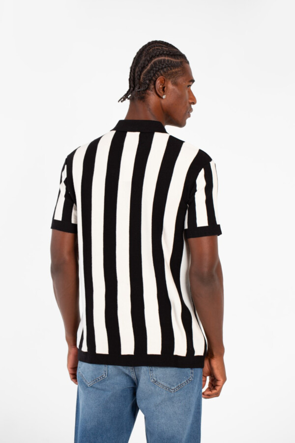 Men's Striped Slim Fit Polo Collar T-Shirt With Half Zipper And Short Sleeves