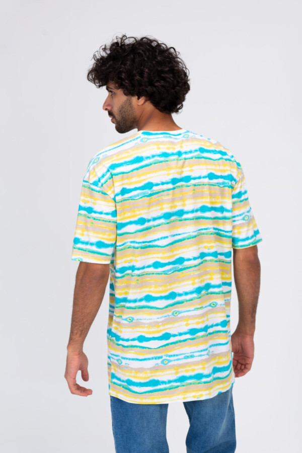 Mens T-shirt With Round Neck Multi Color Stripe And Take The Chance Print