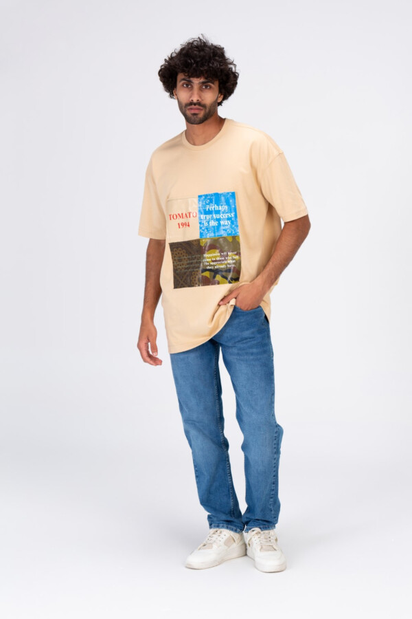 Mens Round Short Sleeve T-shirt With A Print On The Front