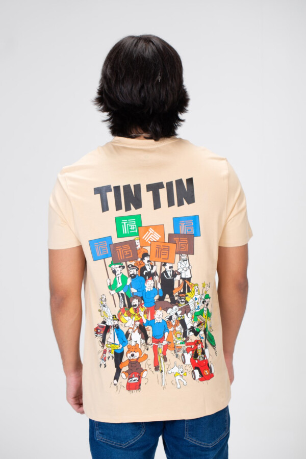 Men's Slim Fit  T-shirt With A Round Neck And Print On The Front And Back