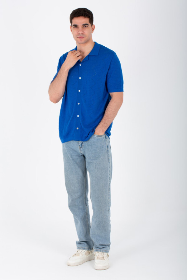 Mens Slim Fit Woven Trico Shirt With Short Sleeves And A Modern Fit