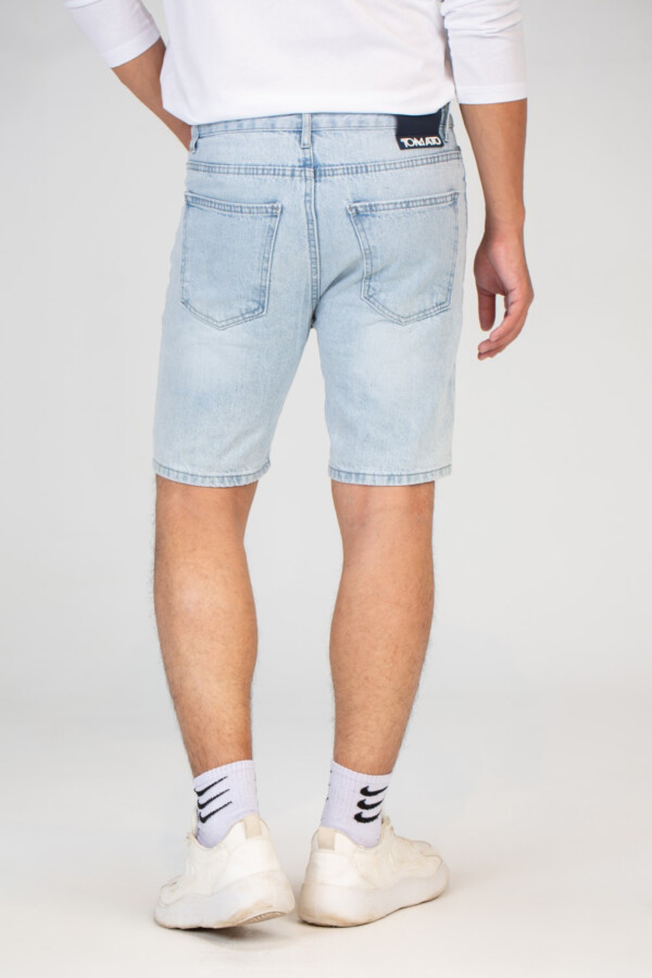Mens Denim Shorts With Five Pockets And Tomato Back Patch In Sky Blue