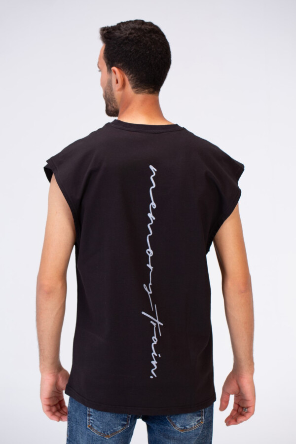 Mens Cut Printed Round Neck T-shirt Distinctive Summer Style In Black