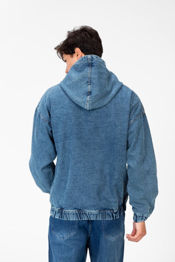 Men's Hood Denim Jacket With Full Front Zipper