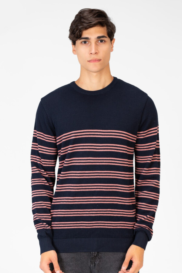 Men's Striped Sweater Pullover With Round Neck And Long Sleeves