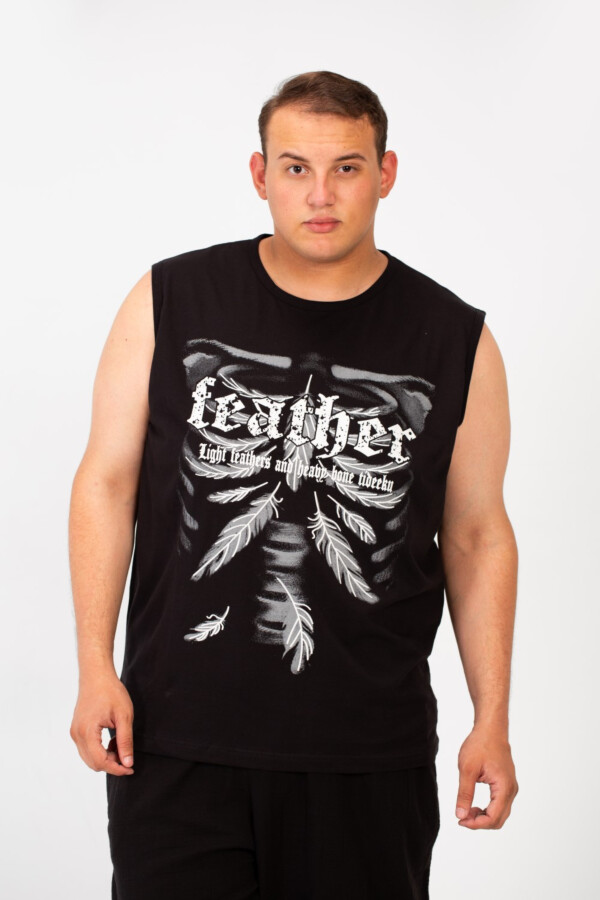 Men's Big Size Sleeveless T-shirt With Front Print And Round Neck