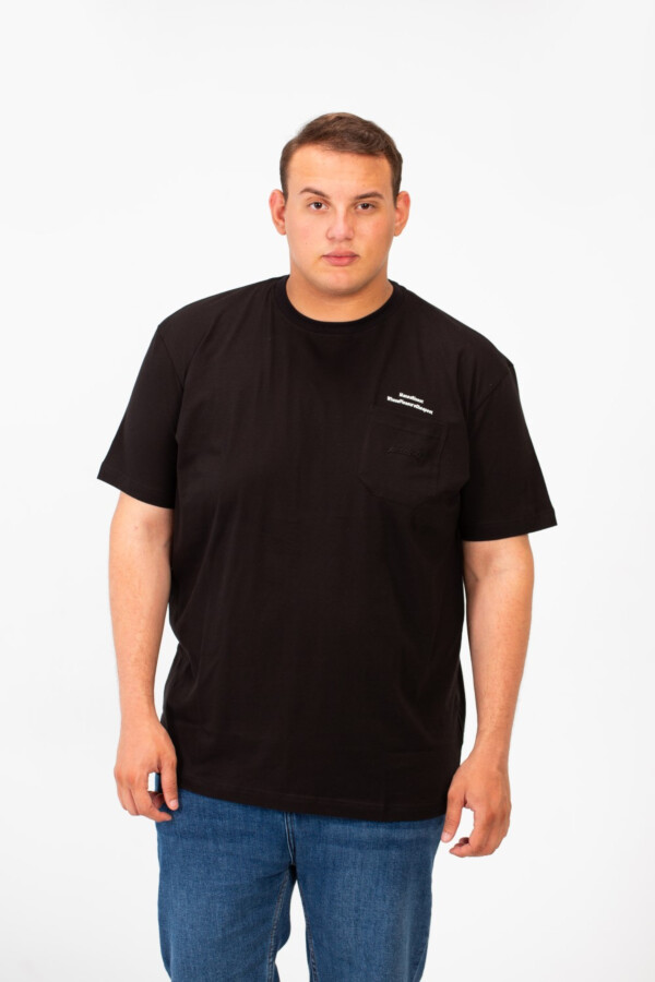 Men's Big Size Front Pocket Text Print T-shirt With A Round Neck And Short Sleeves