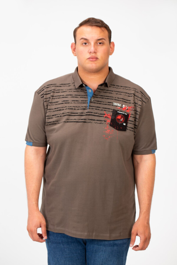 Men's Big Size Short Sleeves Polo T-Shirt With Front Print And Pocket