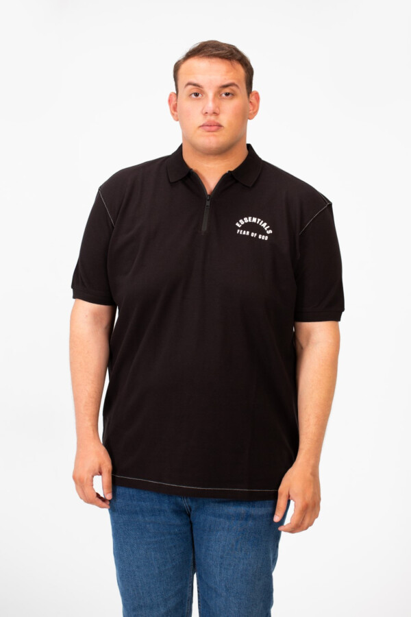 Men's Big Size Half Sleeves Polo T-Shirt With Half Zip And Front Print