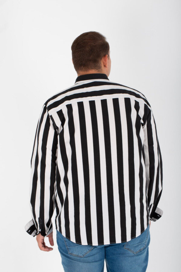 Men's Big Size Striped Shirt With Long Sleeves And Printed Poplin Material