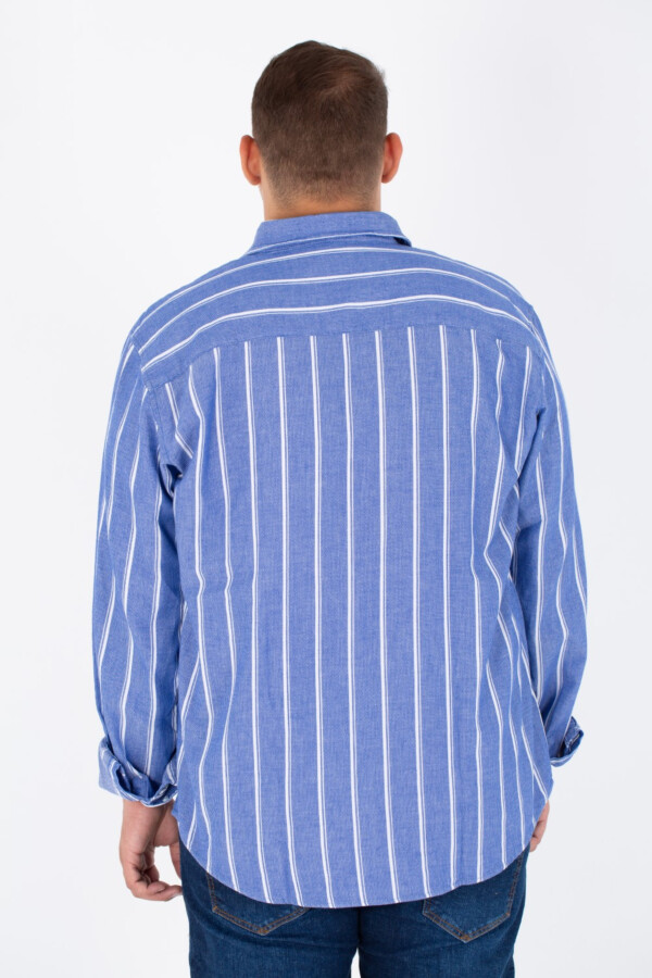Men's Big Size Striped Poplin Shirt With Long Sleeves And Buttons On The Front
