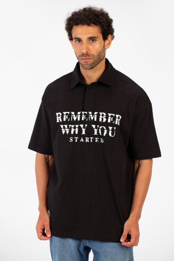 Men's Polo Neck Modern Front Text Print Regular Fit Short Sleeve T-Shirt