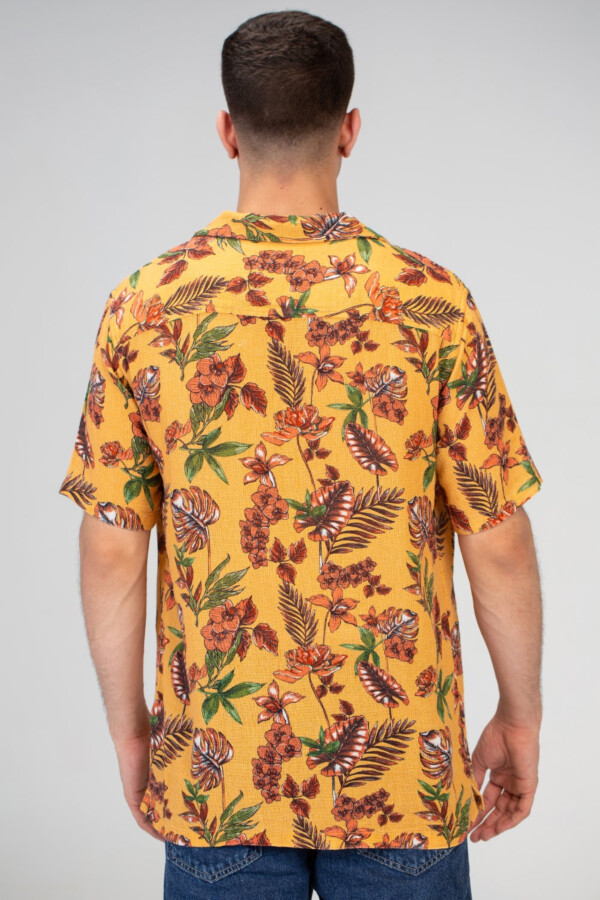 Mens Half Sleeved Shirt With Front Buttons And Summer Print In Orange