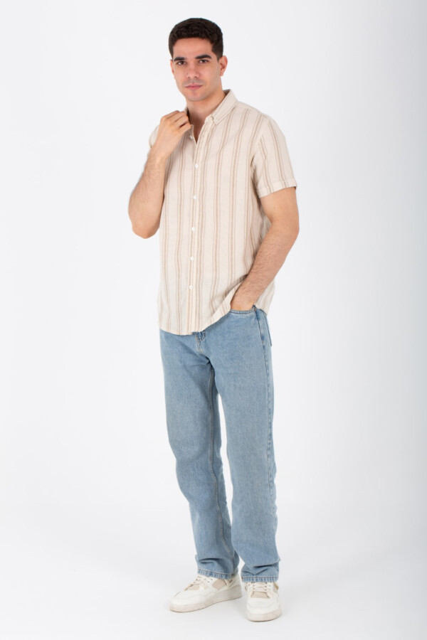 Mens Striped Slim Fit Half Sleeve Shirt With Buttons Front