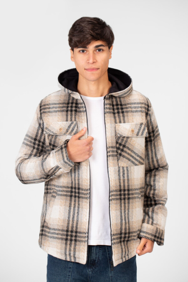 Men's Winter Checked Hood Shirt With Full Front Zipper Closure