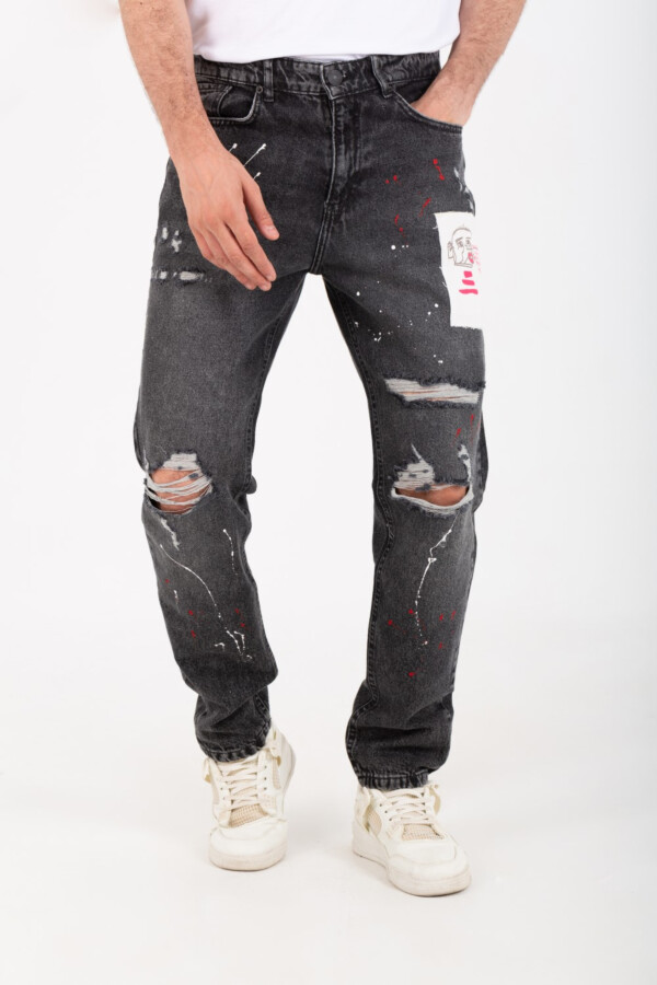 Men's Boyfriend Cutting Jeans Printed With Badge Tomato On The Back