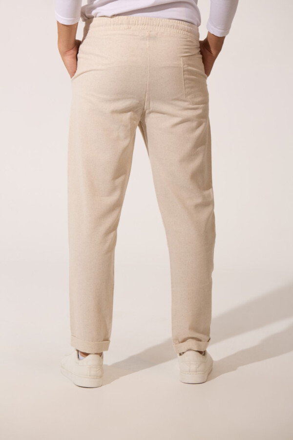 Men's Basic Slim Fit Linen Trouser Pants With Elastic Waist And Pockets