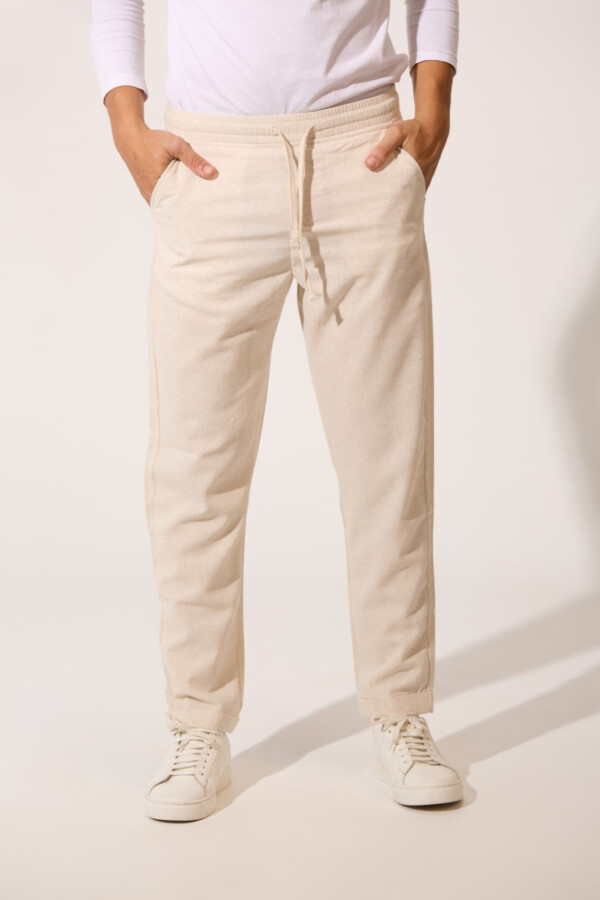 Men's Basic Slim Fit Linen Trouser Pants With Elastic Waist And Pockets
