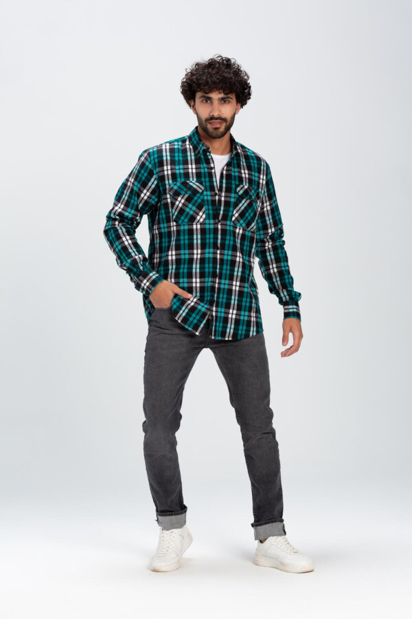 Men's Checked Regular Fit Padded Soft Wool With Two Front Pockets Shirt