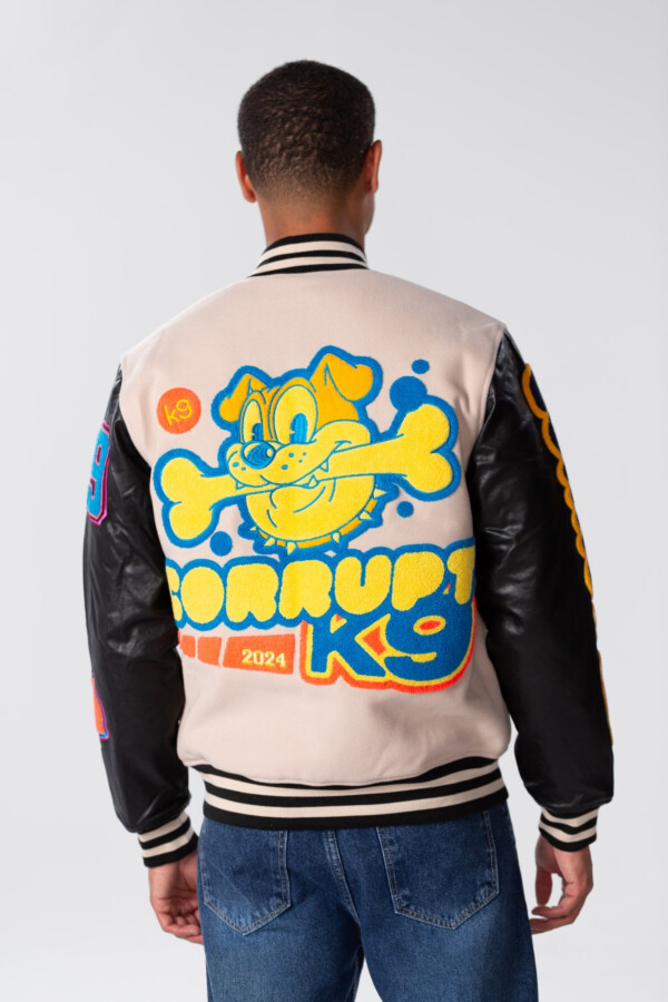 Men's Varsity Baseball Jacket In Leather and Melton Beige