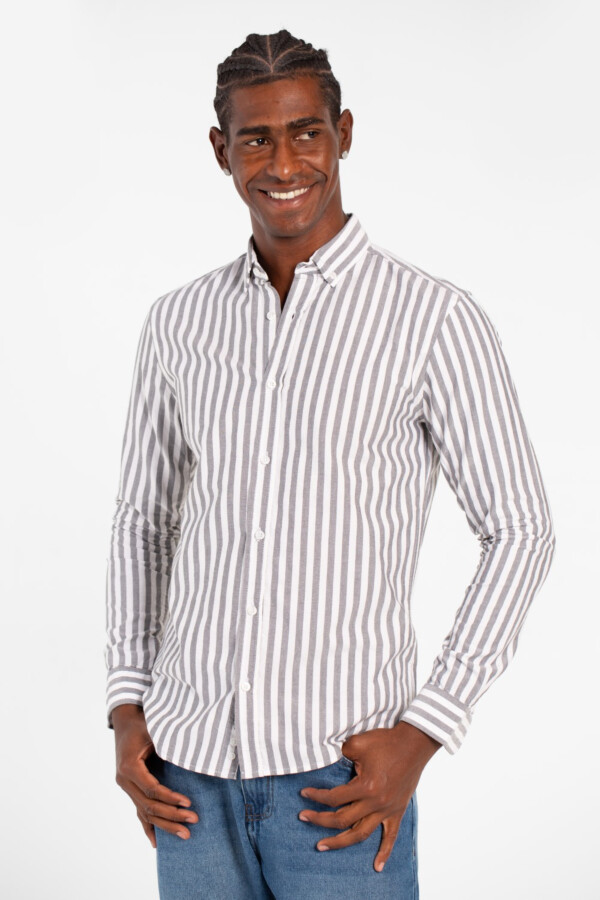 Men's Slim Fit Striped Long Sleeve Buttons Front Shirt