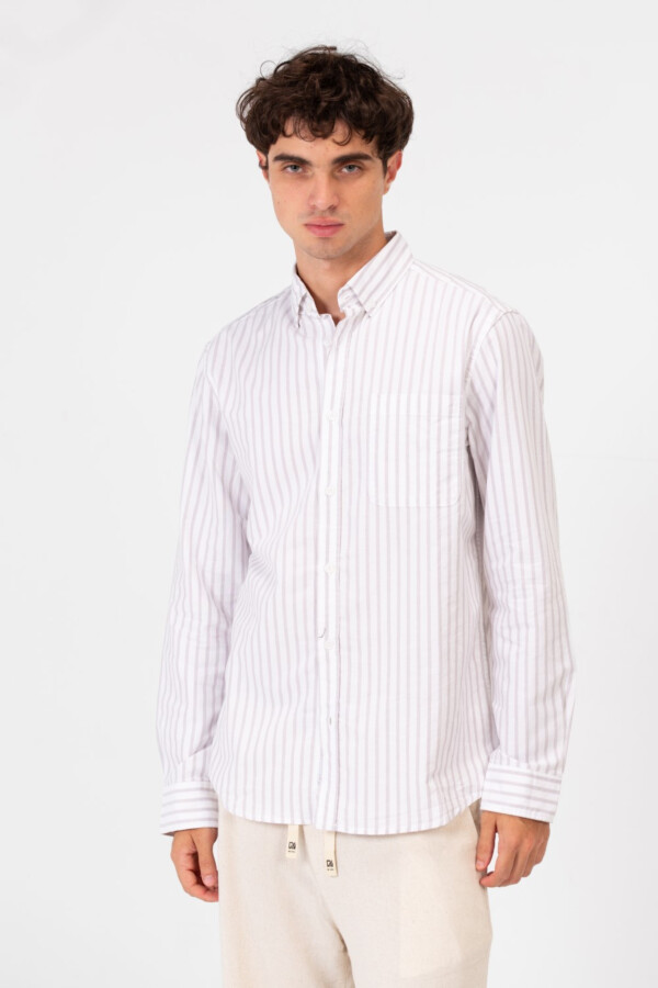 Men's Striped Regular Fit Long Sleeve Shirt With Front Pocket