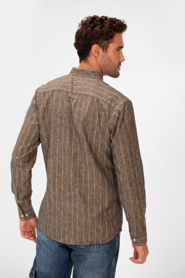 Men's Slim Fit Striped Long Sleeves Linen Shirt In Basic Modern Colors