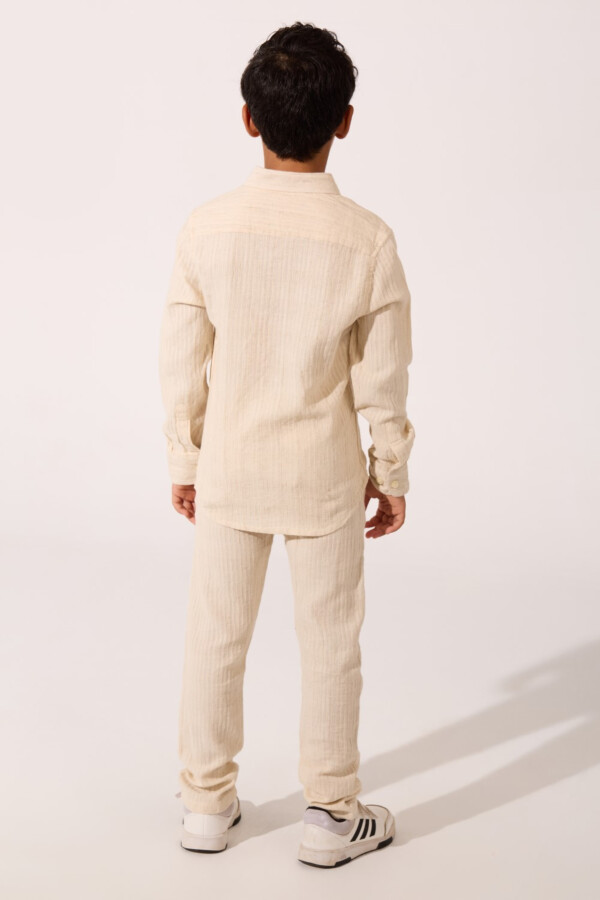 Boy's Slim Fit Linen Slim Fit Outfit Set Long Sleeve Shirt And Pants