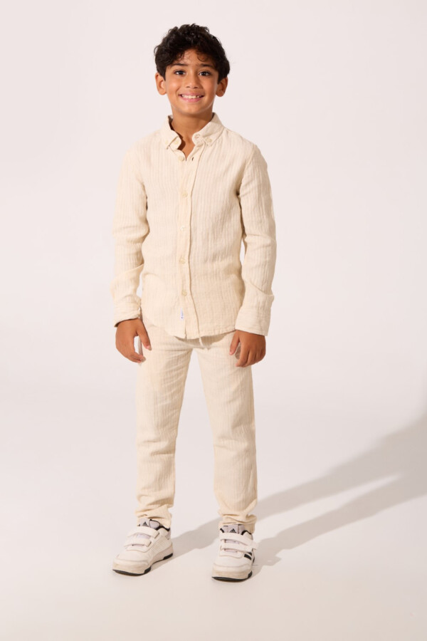 Boy's Slim Fit Linen Slim Fit Outfit Set Long Sleeve Shirt And Pants