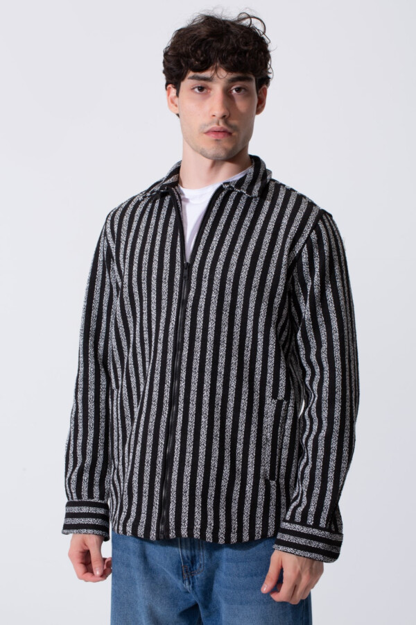 Men's Winter Long Sleeved Regular Fit Striped Shirt With A Full Front Zipper