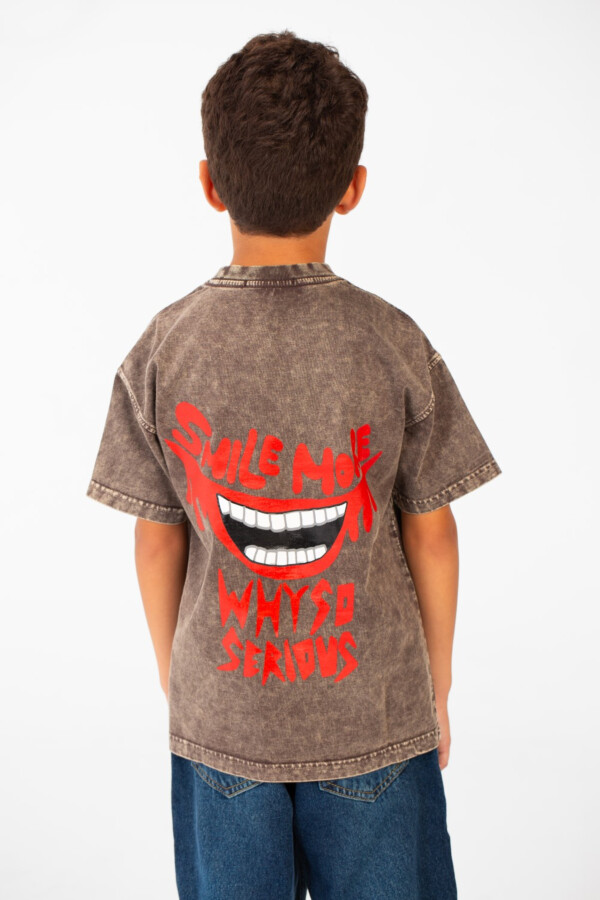 Boy's Washed Text Print Oversized T-Shirt With Short Sleeves And Round Neck