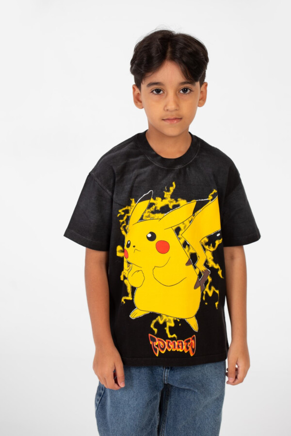 Boy's Oversized Short Sleeves Round Neck T-shirt With Front Pikachu Print