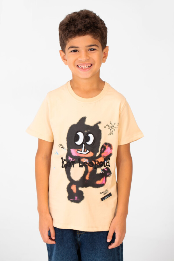 Boy's Front Print Short Sleeve T-shirt With Crew Neck