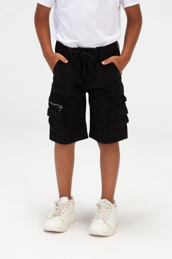 Boys Gabardine Shorts With An Elasticated Waistband And Zippered Side Pockets