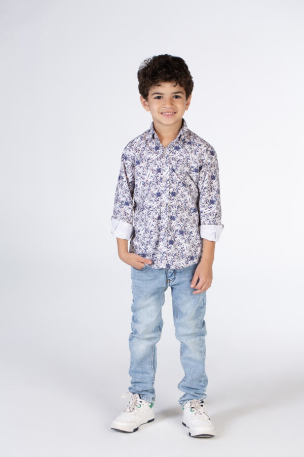 Boys Printed Poplin Shirt With Long Sleeves And Collar