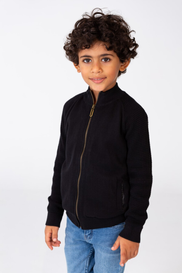 Boy's Pullover With Front Zipper And Long Sleeves