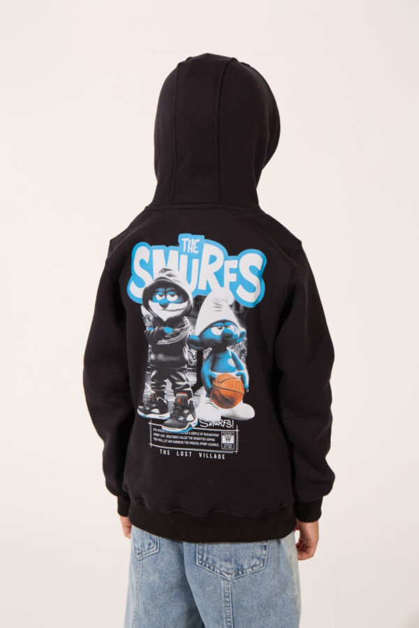 Boy's Smurfs Print Slim Fit Melton Long Sleeve Hoodie Sweatshirt
