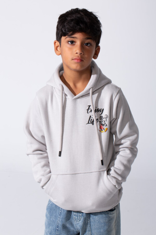 Boy's Slim Fit Melton Hoodie Sweatshirt With Mickey Mouse Print