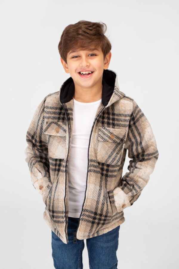 Boy's Checkered Hooded Shirt With Full Zip