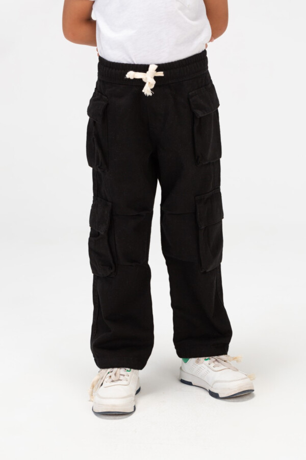 Boys Gabardine Slouchy Cargo Pants With Elastic Waistband And Four Pockets