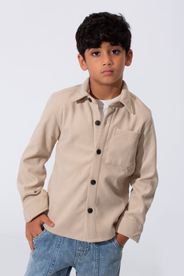 Boy's Slim Fit Velvet Shirt With Long Sleeves And A Front Pocket