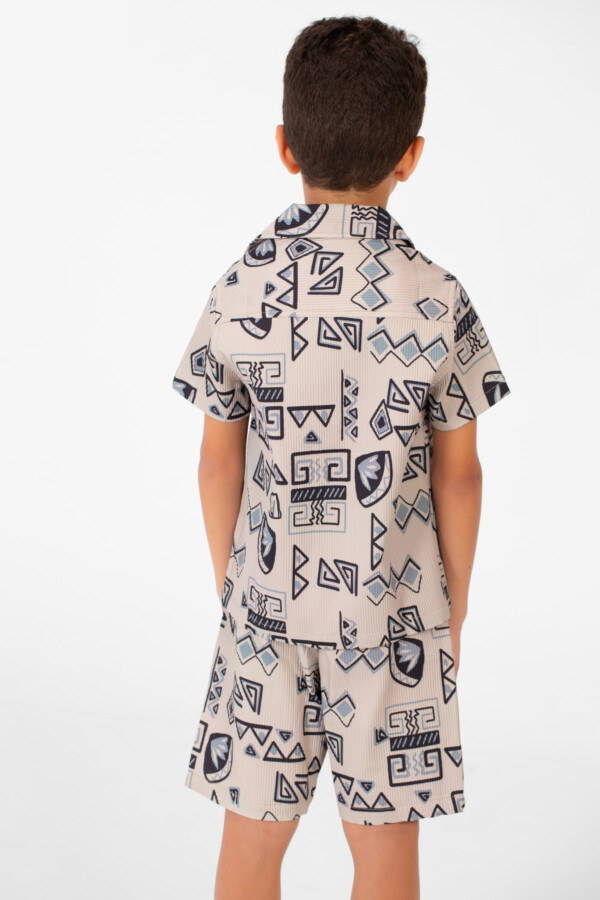 Boy's Two Pieces Printed Half Sleeved Shirt And Short Polyester Material Outfit