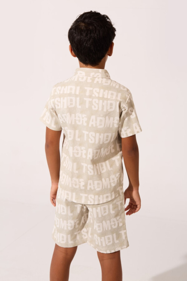 Boy's All Over Print Outfit Set Half Sleeve Shirt And Short