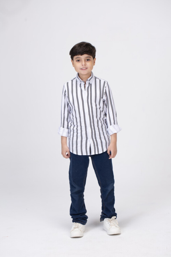 Boys Striped Shirt With Long Sleeves And Printed Poplin Material