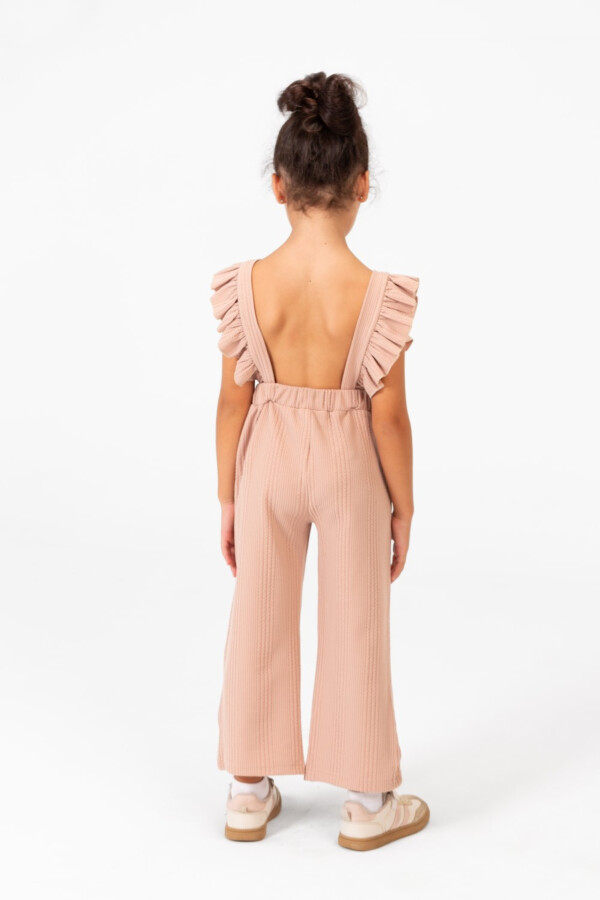 Girl's Casual Jumpsuit With Ruffled Shoulders And Front Buttons