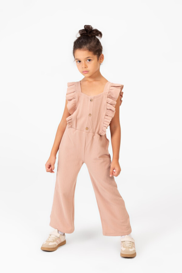Girl's Casual Jumpsuit With Ruffled Shoulders And Front Buttons