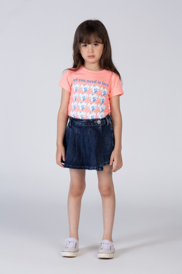 Girls Round Half Sleeve T-shirt With Hearts Printed On The Front