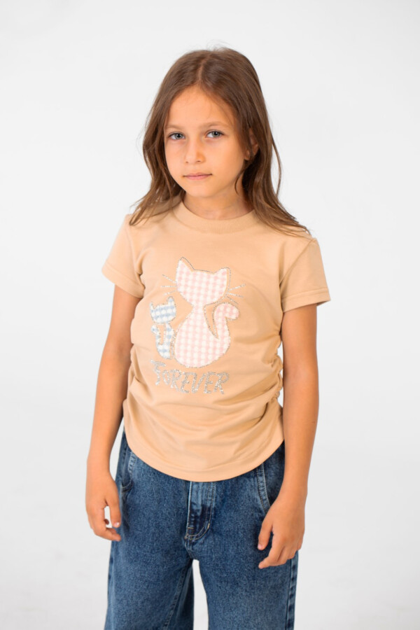 Girl's Summer Melton Half Sleeve Front Graphic Print T-shirt With Elasticated Sides