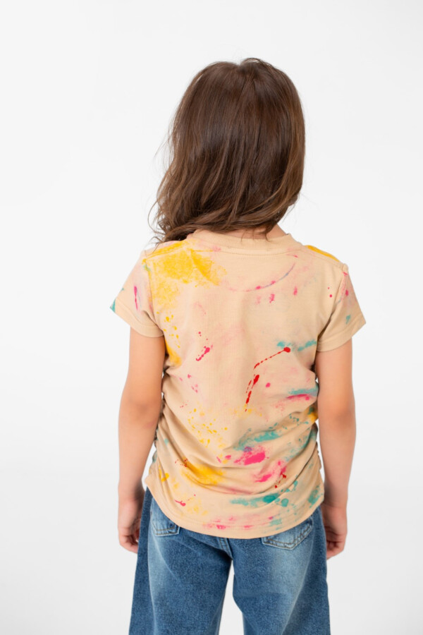 Girl's Summer Melton Colors Print Round Neck Short Sleeve T-Shirt