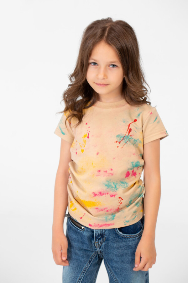 Girl's Summer Melton Colors Print Round Neck Short Sleeve T-Shirt